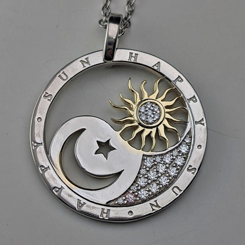 ヴィンテージ 純銀製ペンダント 月と太陽デザイン 13.5g ネックレス付き